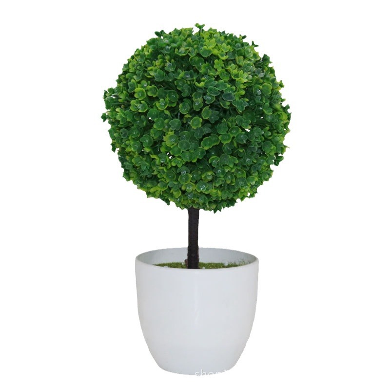 Picture of Sakura Snowball Simulated Plant Potted Grass Ball Bonsai Small Tree Home Decoration Flower Ornament Creative Mini Small Round Ball