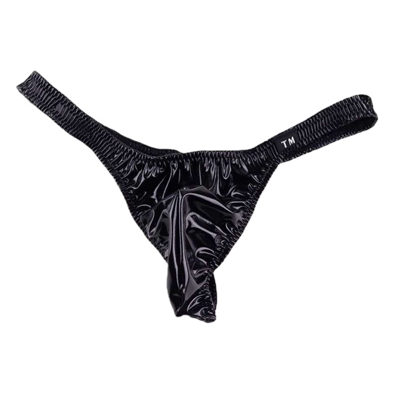 Bright leather U convex bag single Ding sexy men's low waist T pants temptation exposed hip light elastic sexy men's thong