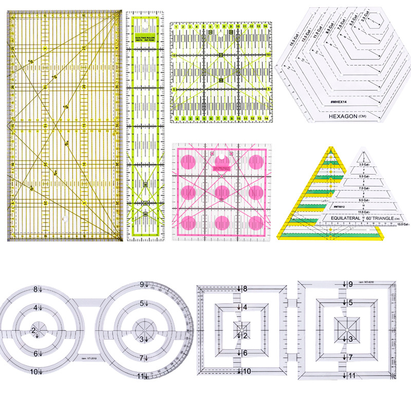 Picture of Acrylic Patchwork Ruler Cutting Ruler Double Color Long Square Ruler Sewing Ruler Patchwork Tool DIY Color Ruler