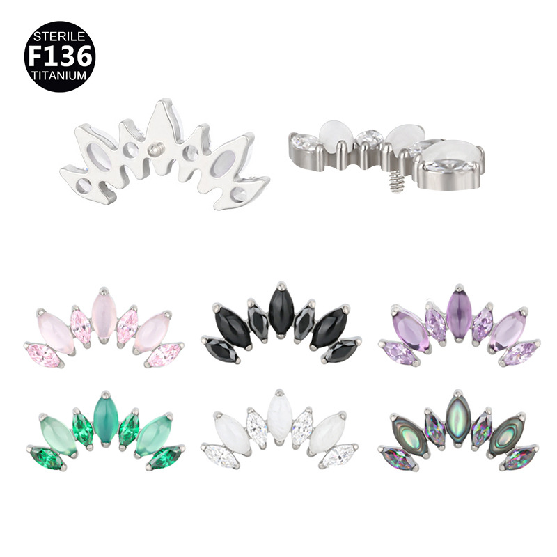 F136 Titanium Alloy 7 Horse Eye Natural Stone 0.9 Teeth Human Puncture Jewelry Ear Nail Lip Nail Ear Bone Nail Accessories