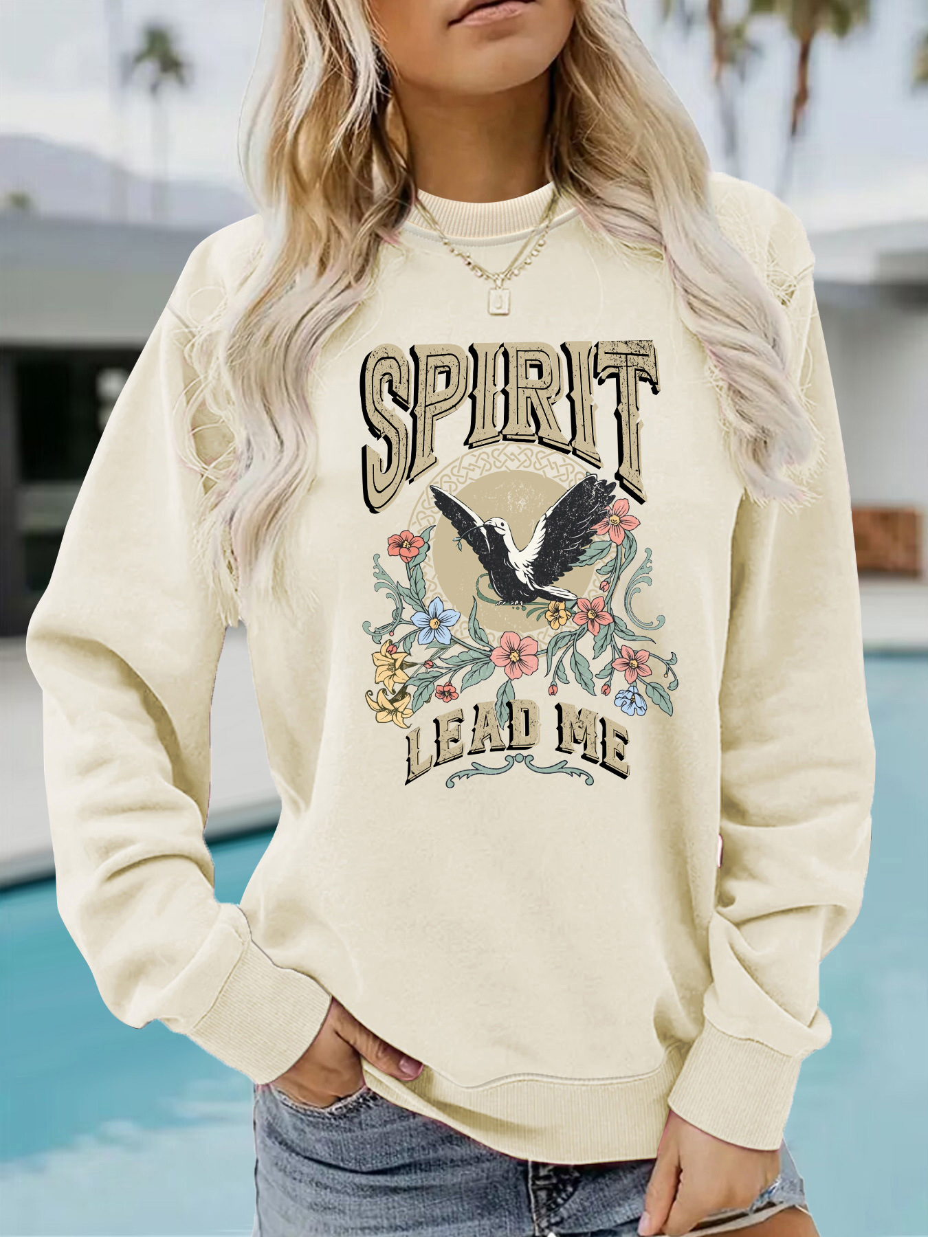 Picture of Amazon Cross-border Foreign Trade Casual Long-sleeved Turtleneck Shirt SPIRIT LEAD ME Printed Loose Women's Sweatshirt