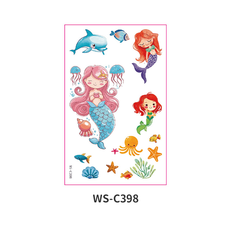 Picture of Cross Border Waterproof Sweat Tattoo Children Cartoon Dream Party Princess Theme Stickers suit Mermaid Tattoo Stickers