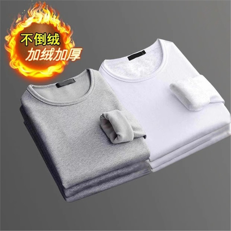 Picture of Long-sleeved T-shirt Women's Winter Trendy Brand Solid Color Crewneck Base Shirt fleece-lined Thickened Warm Inner Clothes Trendy T-shirt