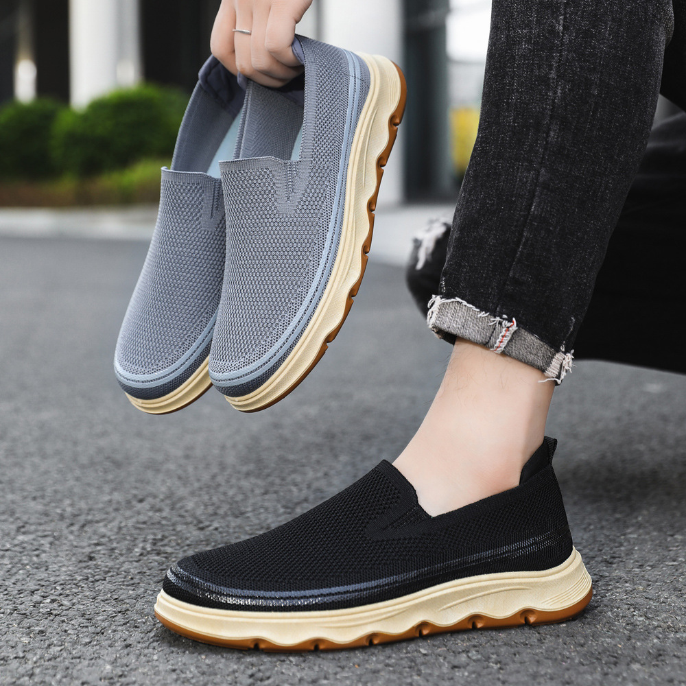 Men's Shoes Cross-Border Summer Large Size Casual Shoes Fly-Woven Mesh Breathable Lightweight Soft-Soled Slip-On Slip-On Shoes for Men