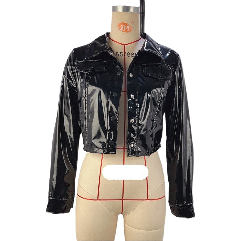 Picture of Cross-border European and American Women's 2024 Autumn and Winter Lapel PU Long Sleeve Women's Single-breasted Women's Leather Coat Jacket Women