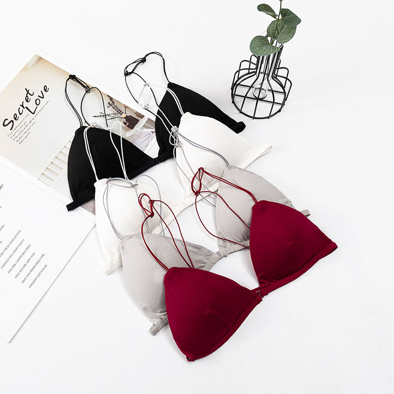 Picture of French Front Buckle Triangle Pure Cotton Tube Top Girl's Sexy Sports Small Sling Bra Beautiful Vest for Women