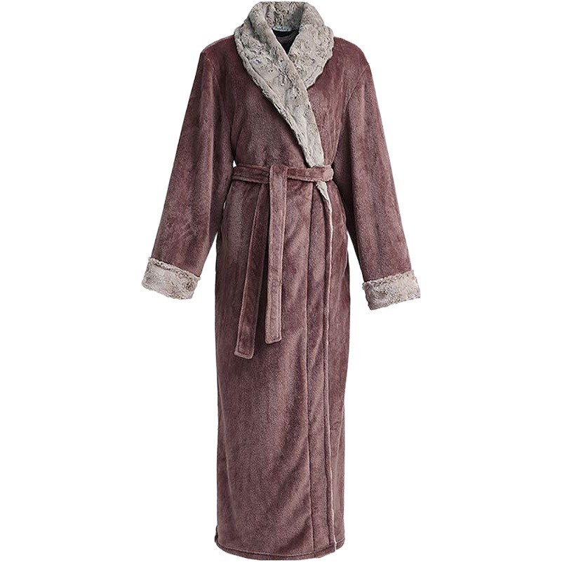 Autumn and Winter Thickeneded Warm Flannel Nightgown for Women, Extra Long Men's Large Size Coral Velvet Bathrobe, Couple Zipper Pajamas