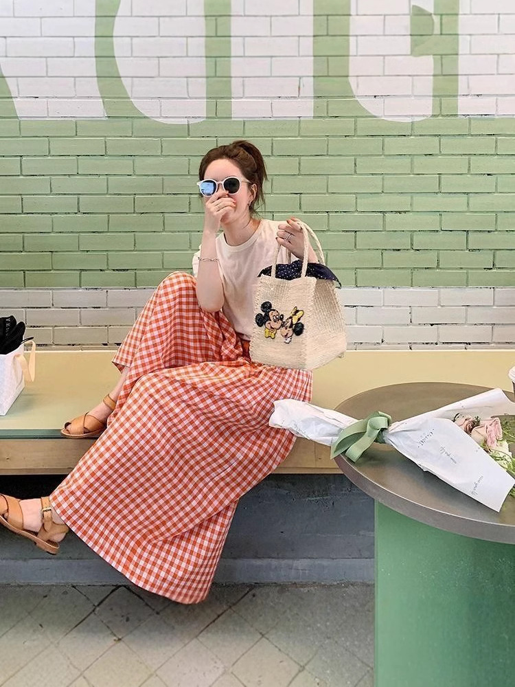 Picture of Summer New 2025 New Arrival Plaid Wide-Leg Culottes Elasticated High Waist Slimming All-Match Trousers Loose Casual Pants for Women