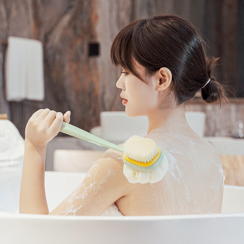 Picture of Porphyra series back rub brush bathroom bath artifact long handle double-sided soft nylon bristle painless bath brush