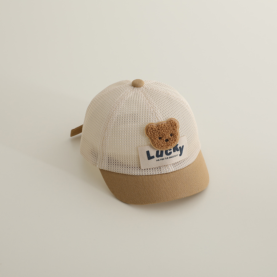Picture of Little Bear Cartoon Full Net Short Brim Baby Cap Sunscreen Sun Hat Short Brim Baseball Cap for Boys and Girls