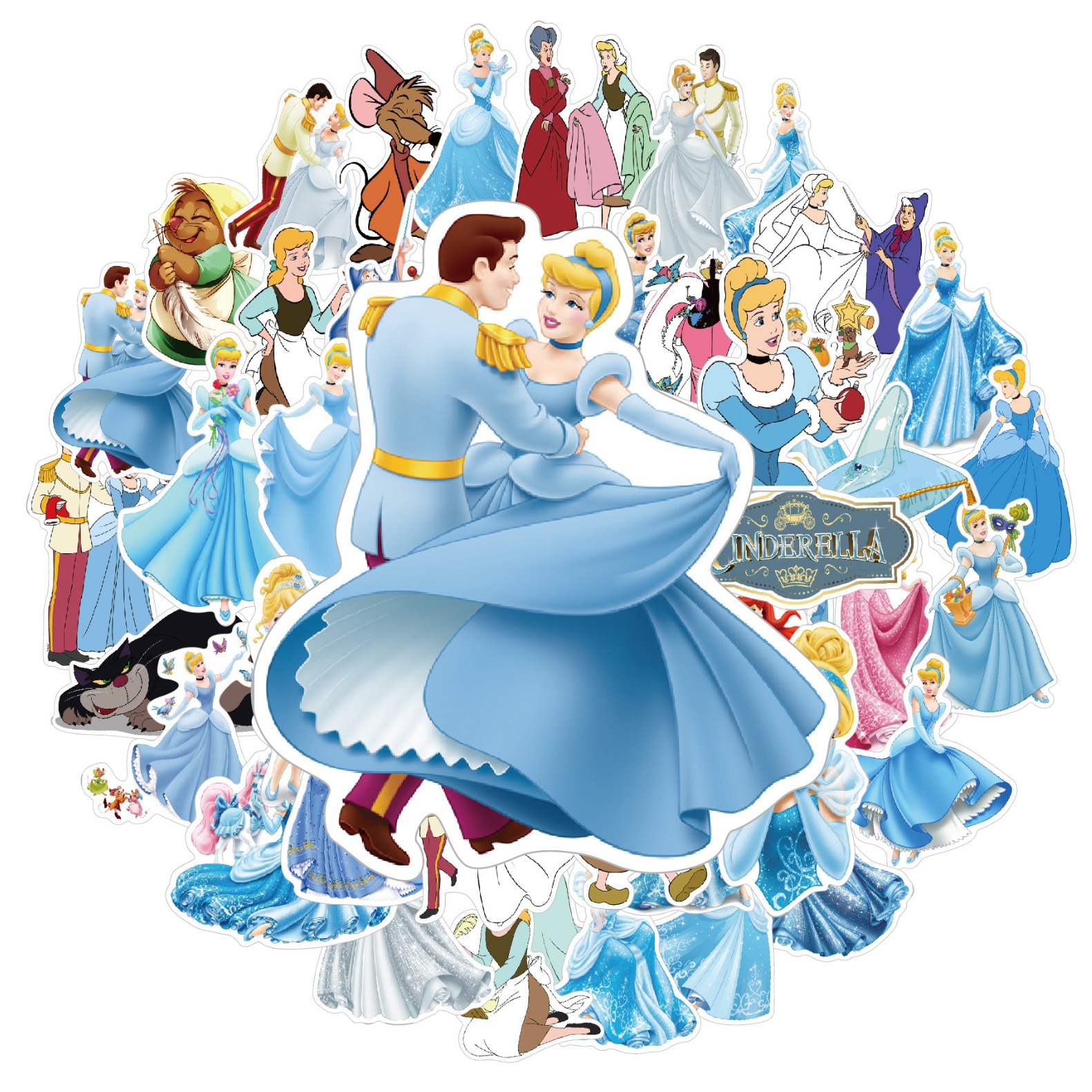 Picture of 50 Cinderella pvc waterproof stickers children's diy hand account stickers stationery box stickers little girl toy stickers