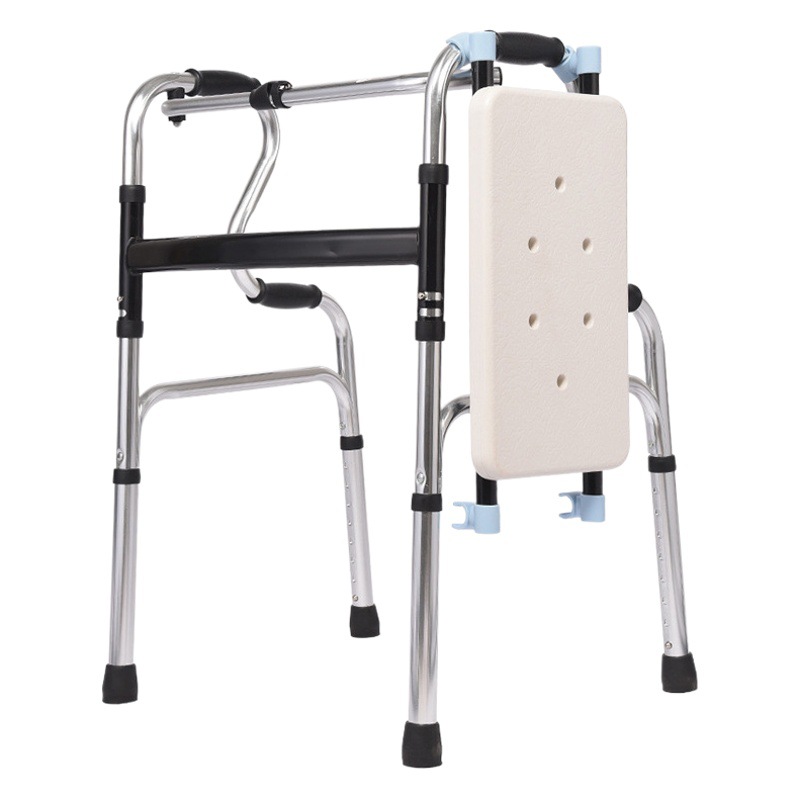 Factory supply aluminum alloy walker foldable walker with sitting board elderly rehabilitation bathing walking aid