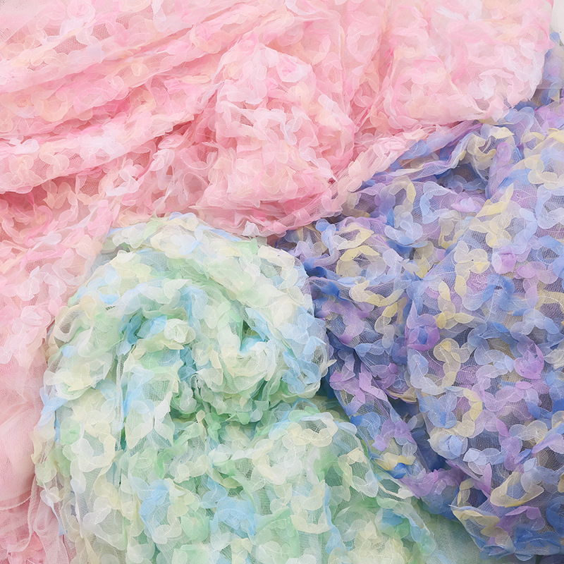 3D three-dimensional rose embroidery rainbow gradient embroidery ribbon fabric garment accessories dress dress embroidery