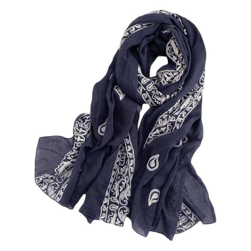 Embroidered Scarf Travel Scarf Women's Summer Driving Sunscreen Embroidered Beach Towel Cotton Linen Spring and Autumn Long Oversized Shawl