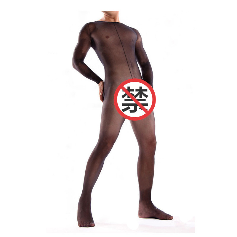 Men's One-Piece Stockings Full Body Transparent Flirting Masturbation Set One-Piece Front-End Penis Stockings Set Flesh-Colored Black Style