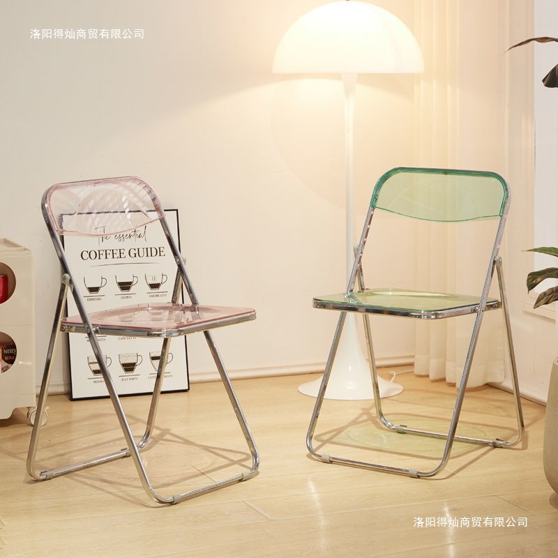 Folding chair, transparent chair, crystal photo chair, Nordic acrylic, fashion influencer, makeup chair, backrest, dining chair
