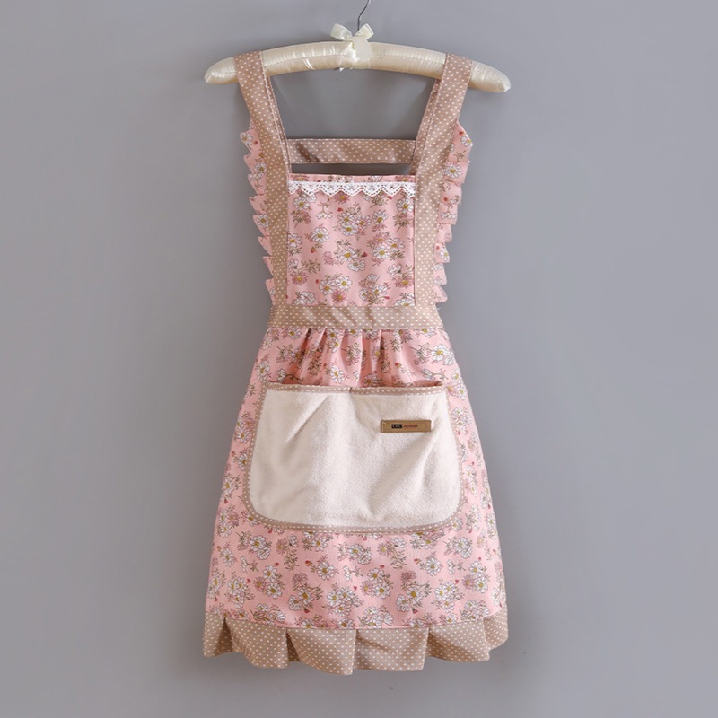 Picture of Canvas Household New Arrival Hand-wiping Apron Kitchen Strap Anti-fouling Breathable Female Princess Skirt Cooking Waist Work Clothes