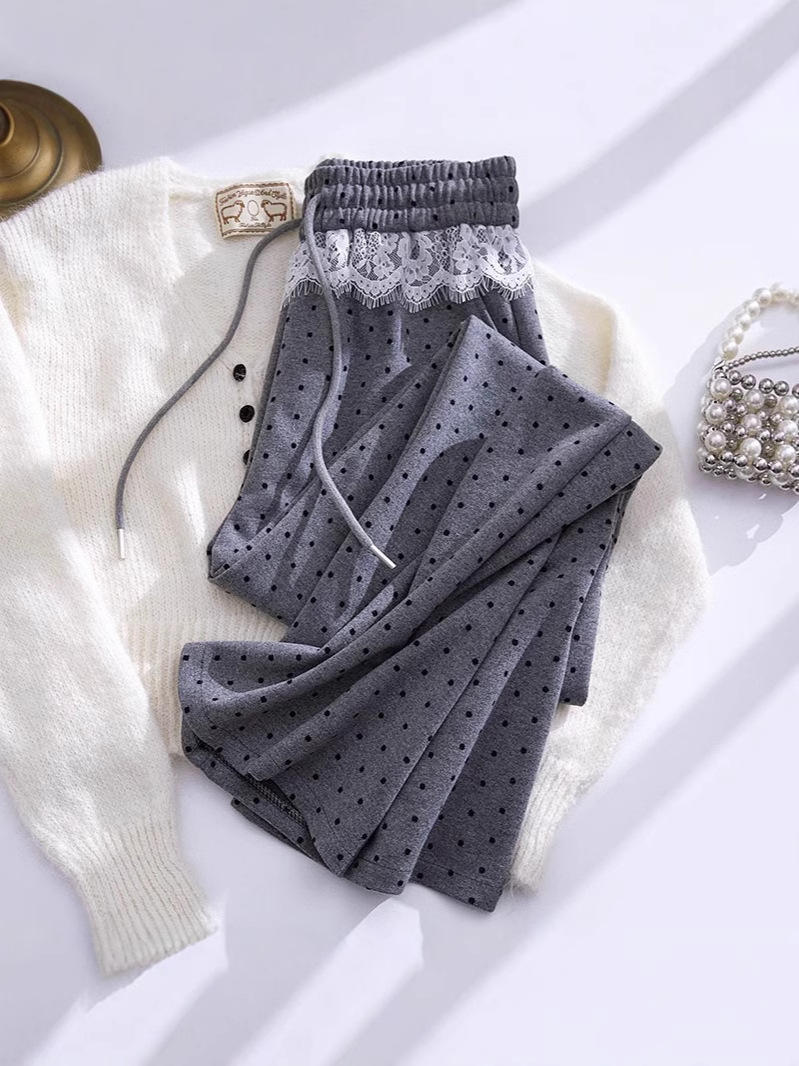 Wide-Leg Pants Casual Pants Loose High-Waisted Slimming Lazy 2025 New Polka Dot Pear-Shaped Trendy Early Spring