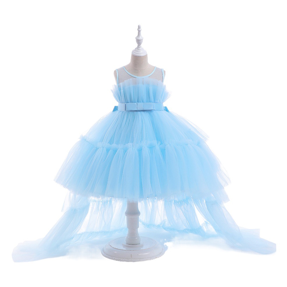 European and American Amazon New Flower Girl Dress Mesh Extra Long Tail Fluffy Princess Dress New Year's Dress Girl's Dress