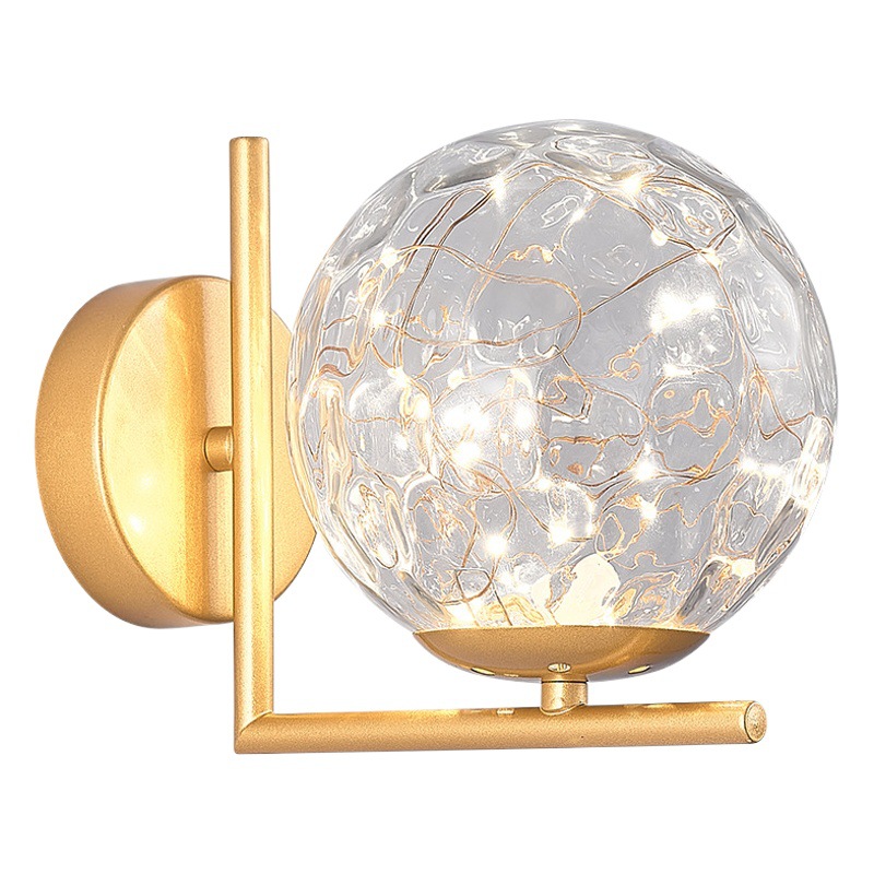 Modern personality wall lamp living room TV background wall lamp creative bedroom bedside porch simple golden glass wall lamp