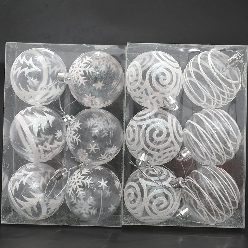 New cross-border Christmas ball transparent white painted ball Christmas tree pendant decorative ball white striped spiral hanging ball