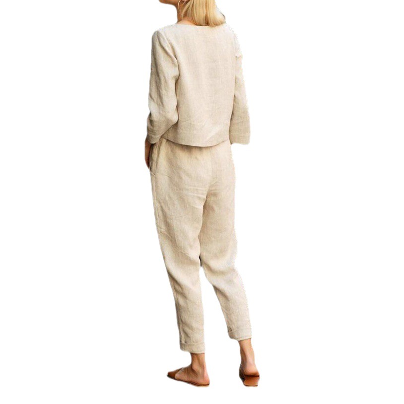 2024 Cross-Border Amazon Aliexpress European and American Women's Autumn Solid Color Casual Tops and Pants Sets