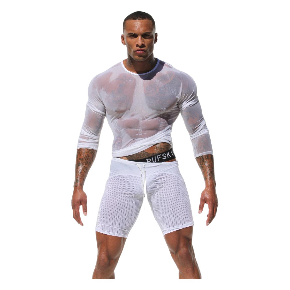 DAYU Men's Sexy Long Sleeve T-shirt Transparent Mesh Sexy Top Mesh Casual Home Clothes