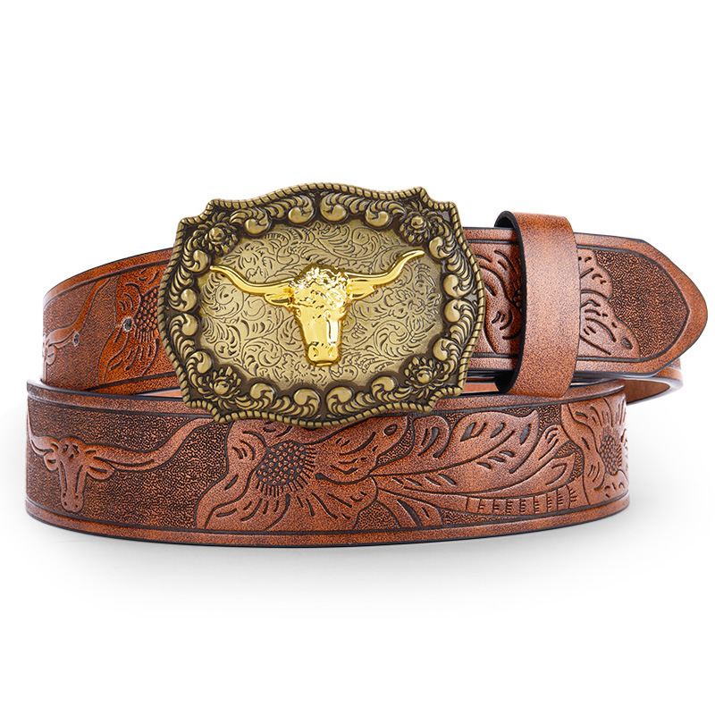 Cross-border Western Denim Belt New Large Slab Fashion Leather Youth Belt American Style Frying Street Outer Belt