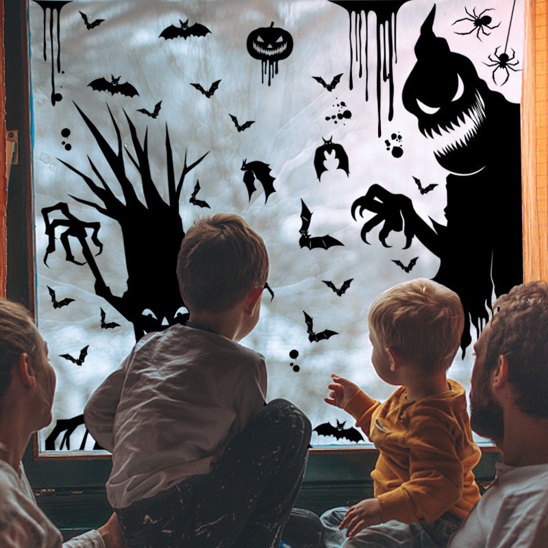 Halloween Giant Ghost Monster Ghost Window Sticker Witch Death Bat Skull Halloween Party Decoration Electrostatic Sticker