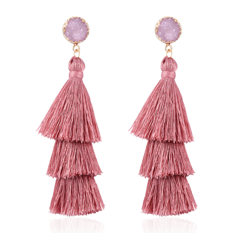 Picture of European and American Foreign Trade popular high-end fashion bohemian three-layer tassel earrings simple temperament exaggerated earrings for women