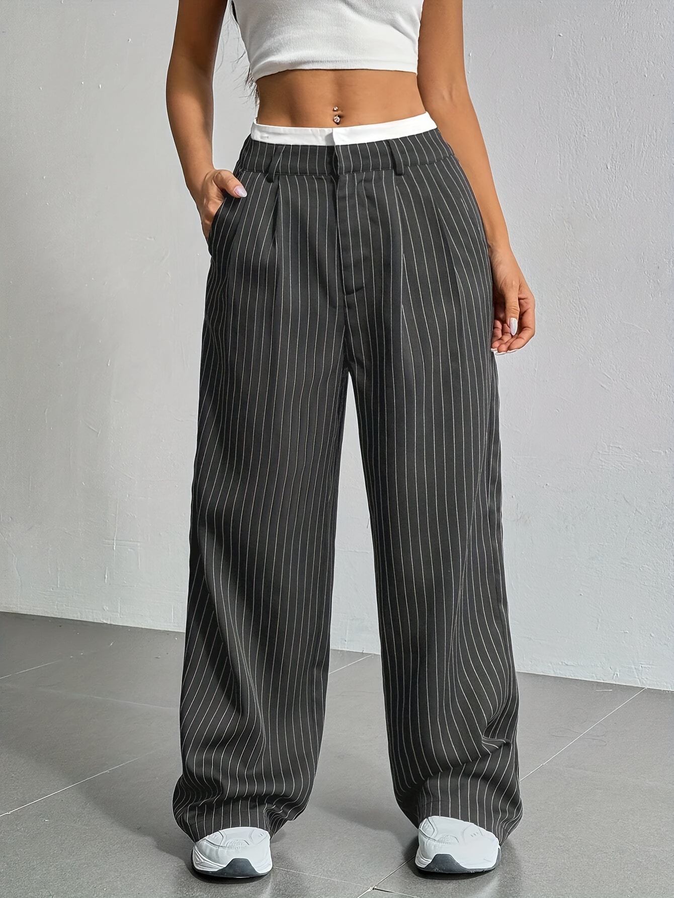 Picture of 2025 Women's Trousers Spring and Summer New Cross-Border Casual Trousers Drapedy Straight Suit Trousers High Waist Stitching Simple
