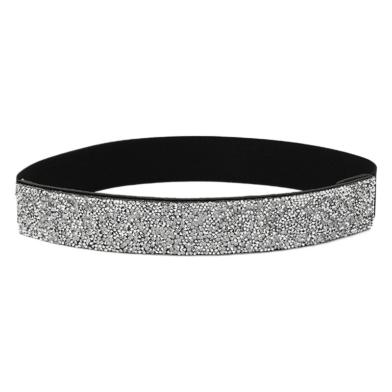 Cross-border bling rhinestone inlaid full-Diamond elastic belt flash Diamond women's fashionable all-match dress crystal waist cover
