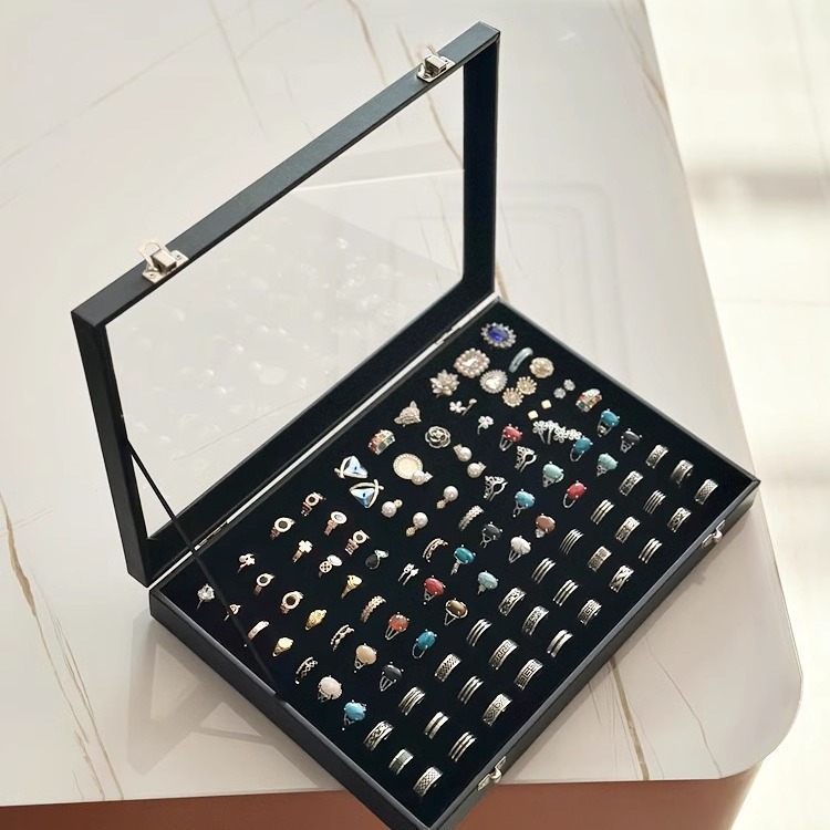 Dustproof Transparent Ring Jewelry Storage Box Sponge Large Capacity Jewelry Storage Box Display Box Earrings Ring Earrings