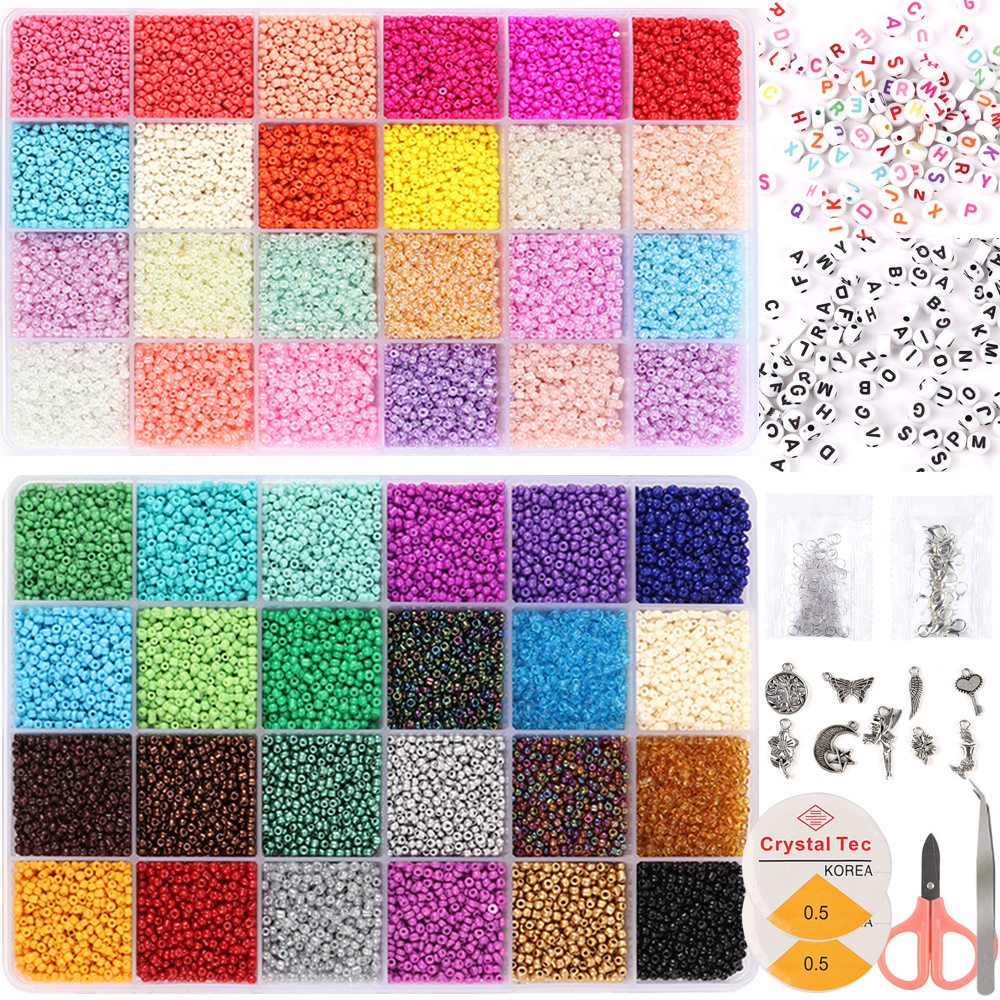 Picture of Amazon New 48 Color Holed Glass Small Rice Beads suit DIY Necklace Jewelry Beaded Beaded Accessories