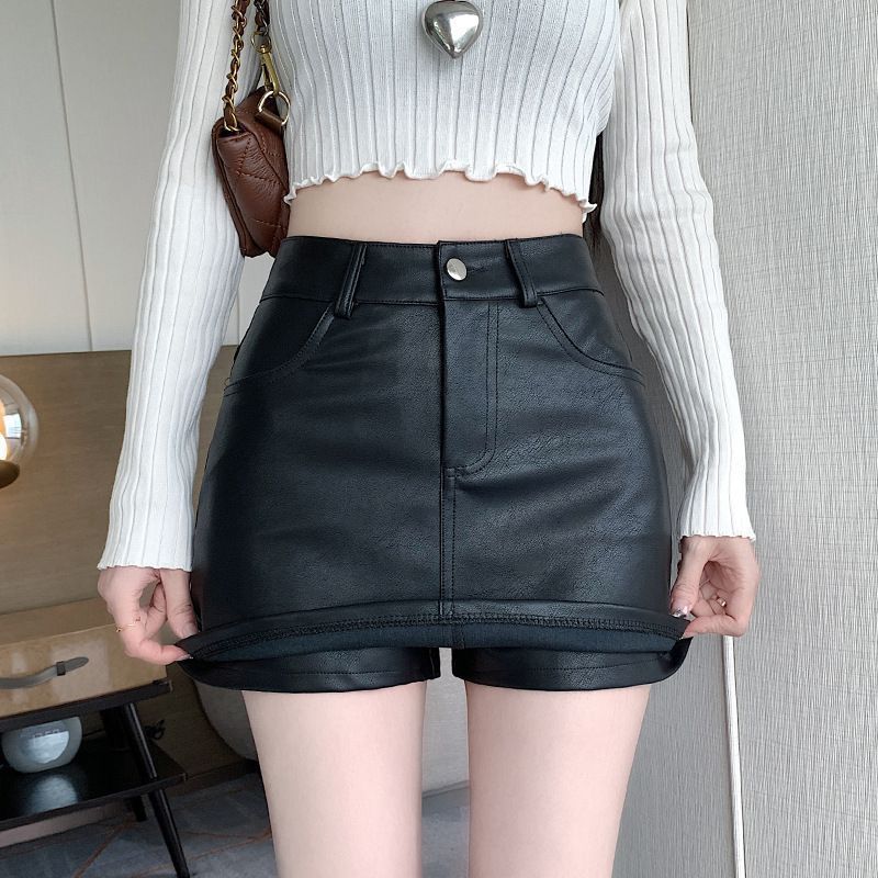 Textured black plus-size trousers and skirts, new high-waisted fat mm hip-hugging skirts, autumn and winter A-line PU skirts, miniskirts, hot girls
