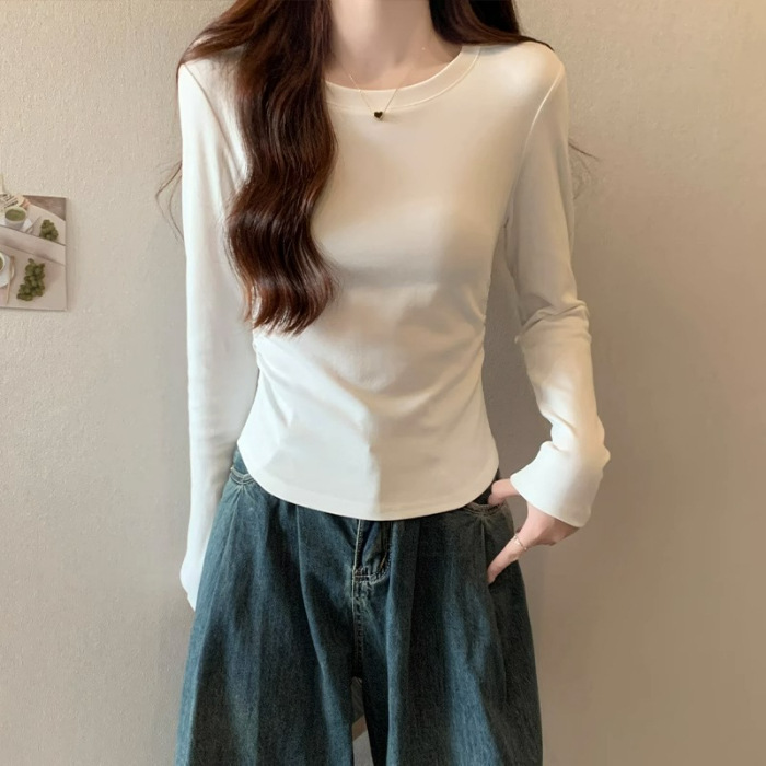 Picture of American Long-Sleeved Bottoming Shirt for Women in Autumn and Winter 2025 New Curved Hem Asymmetrical T-Shirt with Inner Top