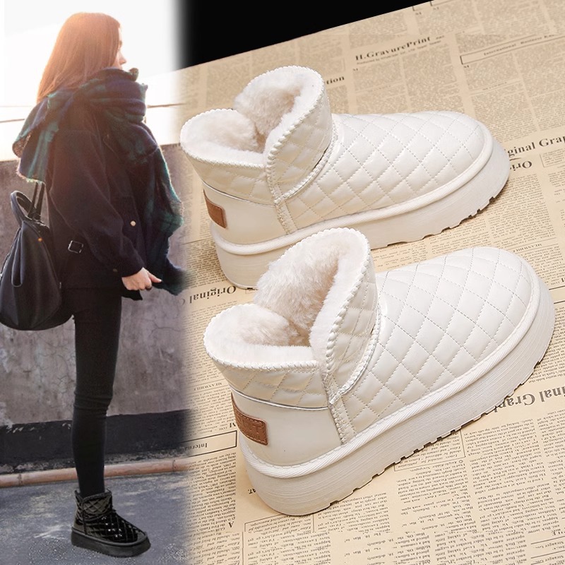 Snow boots women's 2024 new winter velvet padded cotton shoes non-slip waterproof short boots warm western style cotton boots