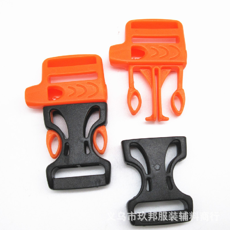 Picture of In stock supply 2CM whistle buckle outdoor life-saving sports plastic orange plus black buckle with whistle buckle