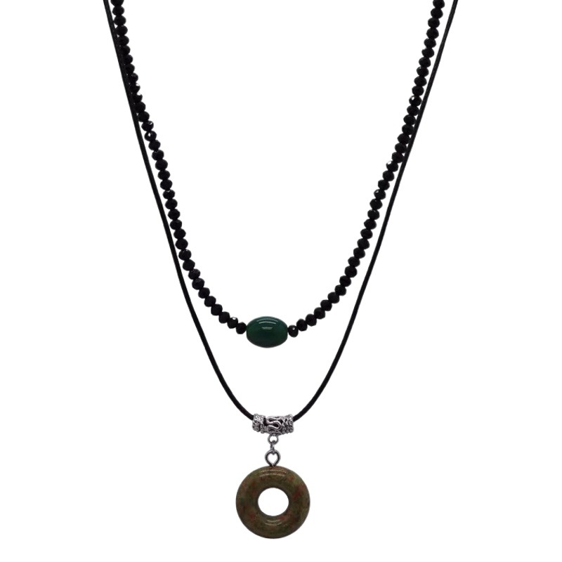 Niche Retro Ethnic Style Ring Pendant Double Layer Retro Handmade Necklace Accessible Luxury Niche High-End Women's Decoration