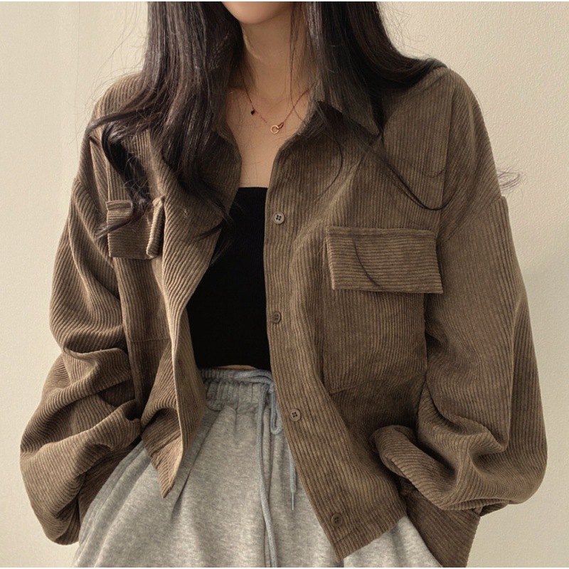 2023 Spring and Autumn New Retro Loose Corduroy Thickened Easiest for Match Stacked Long-sleeved Shirt Jacket
