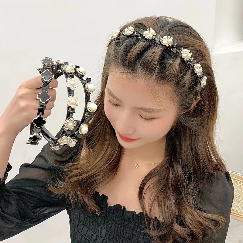 New Cyber Celebrity Hair Weaver Hairband Hairpin Wash Face Pressure Hair Hoop Broken Hair Artifact Headwear Children's Non-slip Pearl Women Summer