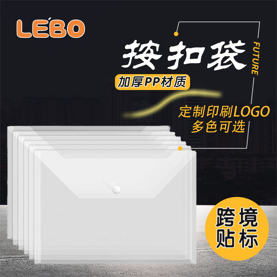 Pp Snap Button Bag Document Bag Transparent A4 Storage Bag File Bag Printed Button Bag Information Bag Pencil Case Subject