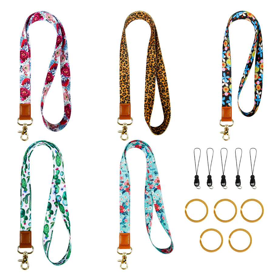 Picture of Cactus Peony Flower Floral Polyester Wrist Strap Thickened Leopard Certificate Lanyard Mobile Phone Rope