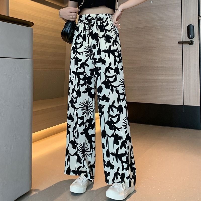 High-Waisted Chiffon Wide-Leg Pants for Women 2025 Cross-Border European and American New Summer Korean Style Student Casual Straight Pants