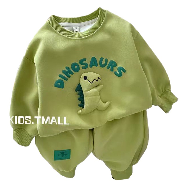 Boys Suit 2025 Spring and Autumn New Children's Korean Cartoon Three-Dimensional Dinosaur Sweatshirt Casual Pants Two-Piece Trendy Set