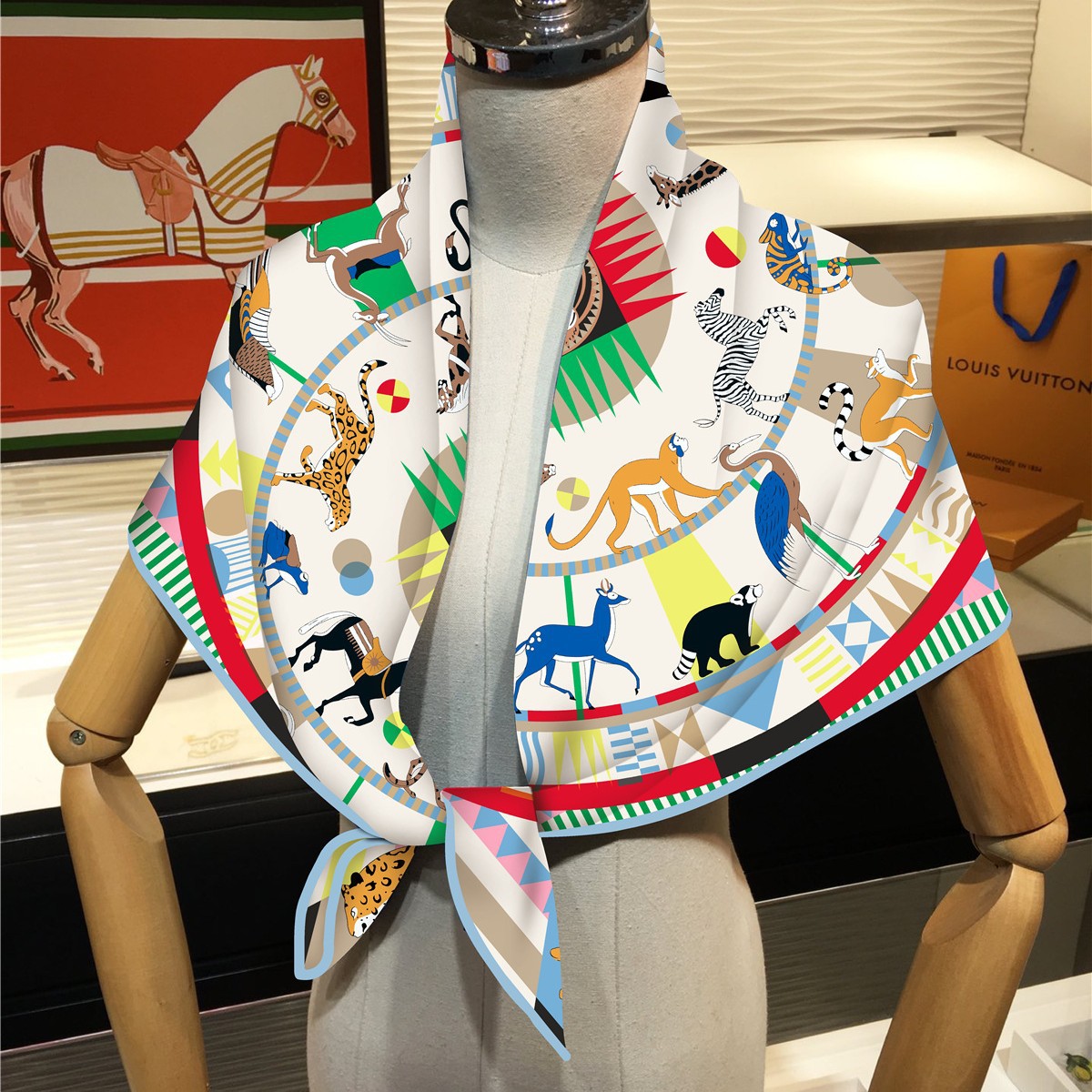Picture of Cross-Border New Animal Carousel Print 90 Square Scarf Women's Fashion Twill Elegant Scarf Decorative Silk Scarf Scarf