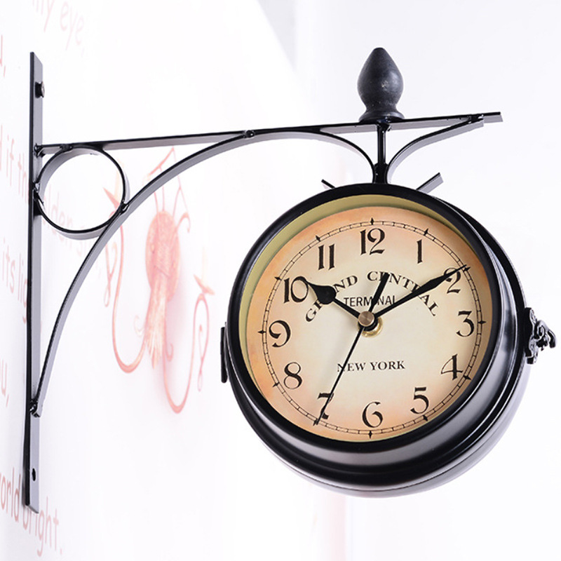 Picture of European-style home creative clocks and wrought iron wall clock manufacturers wholesale retro decorative living room clock double-sided wall clock