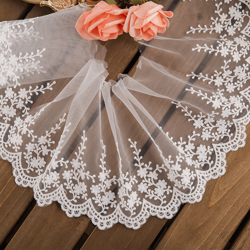 14cm Wide White Embroidered Mesh Garment Accessories Lace Diy Decorative Skirt Collar Sleeve 12.5G