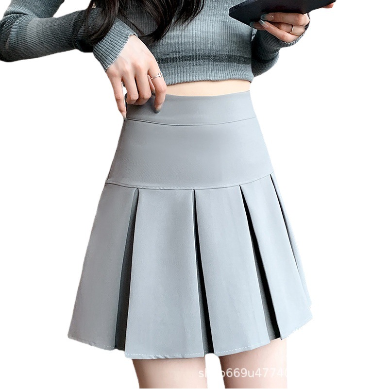 A- line High Waist New Short Skirt Grey Pleated Skirt Women's Summer Skirt Korean Pleated College Style Pleated Skirt