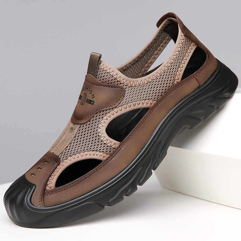 2024 New Summer Men's Daily Casual Leather Shoes Men's Handmade Mesh Breathable Toe-Cap Sandals Men's 5007